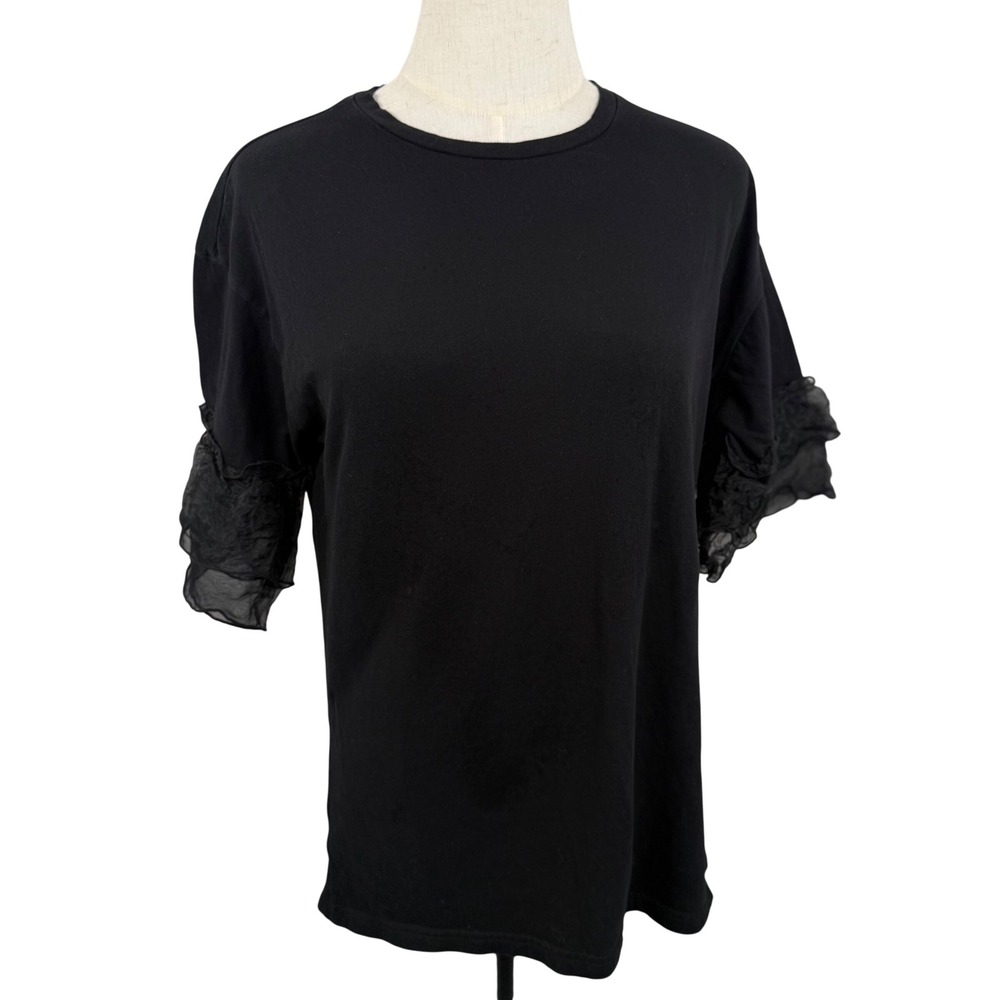 Forever 21 S Black T Shirt Sheer Organza Tiered Sleeve Mixed Media Goth Coquette